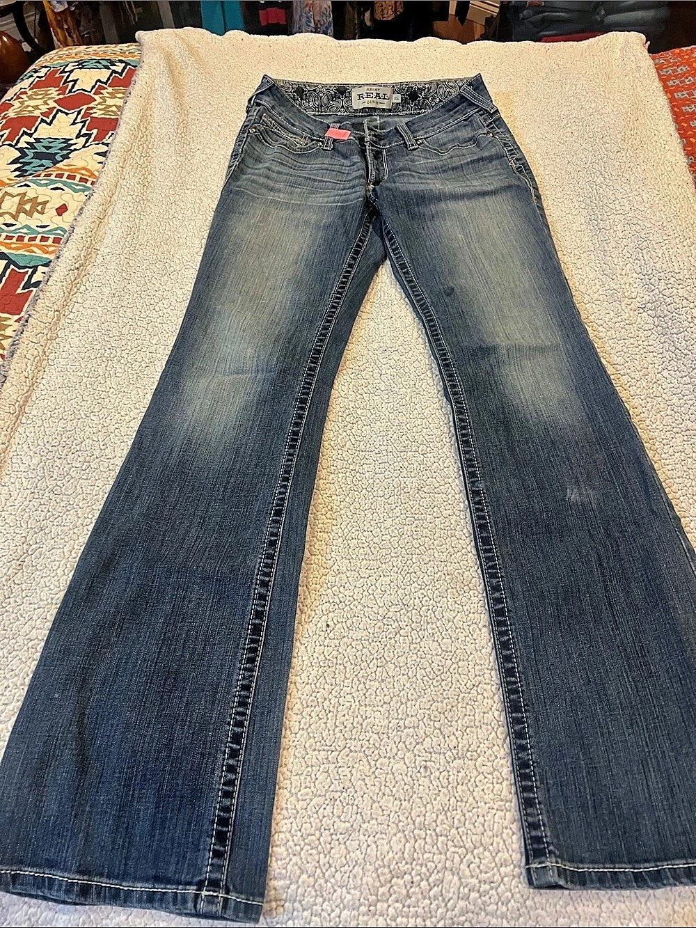 R.E.A.L. Jeans Mid Rise Bootcut Jeans in Blue Waist 30
